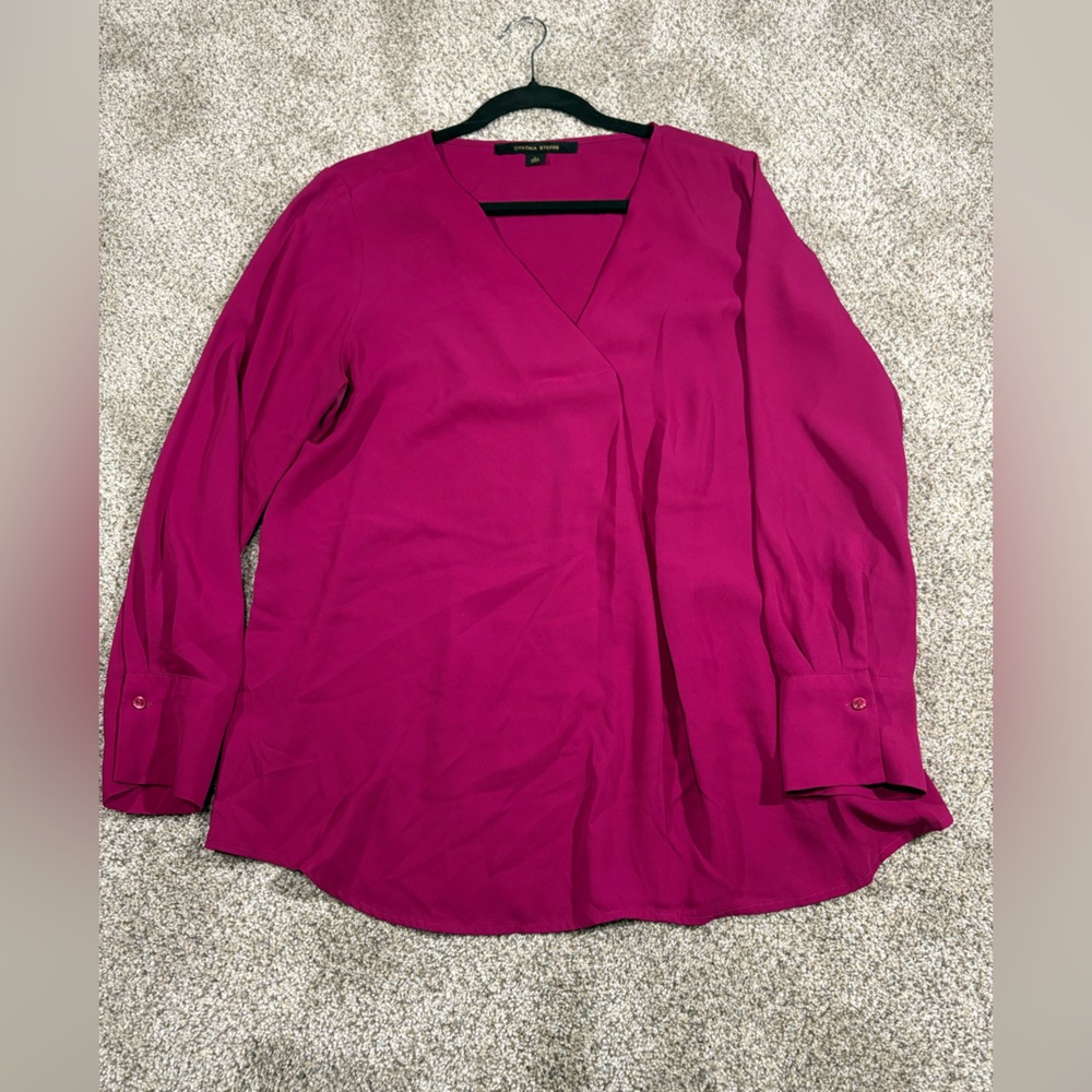 Cynthia Steffe Magenta V-Neck Blouse